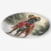 Bokser Hond in Sneeuw Kerstmis Papieren Bordje (Gekanteld)