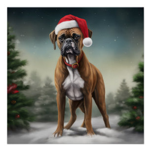 Bokser Hond in Sneeuw Kerstmis Perfect Poster
