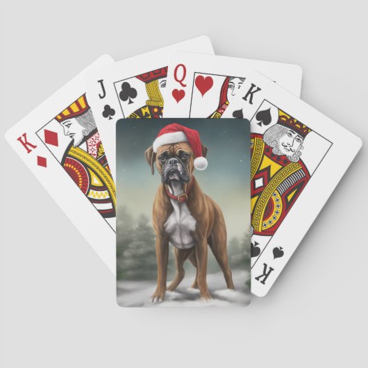 Bokser Hond in Sneeuw Kerstmis Pokerkaarten (Achterkant)