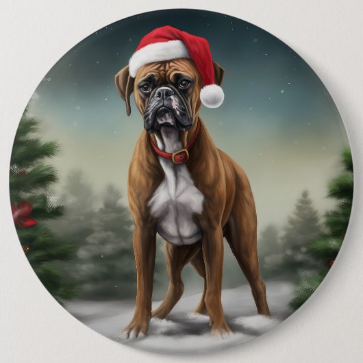 Bokser Hond in Sneeuw Kerstmis Ronde Button 6,0 Cm (Voorkant)