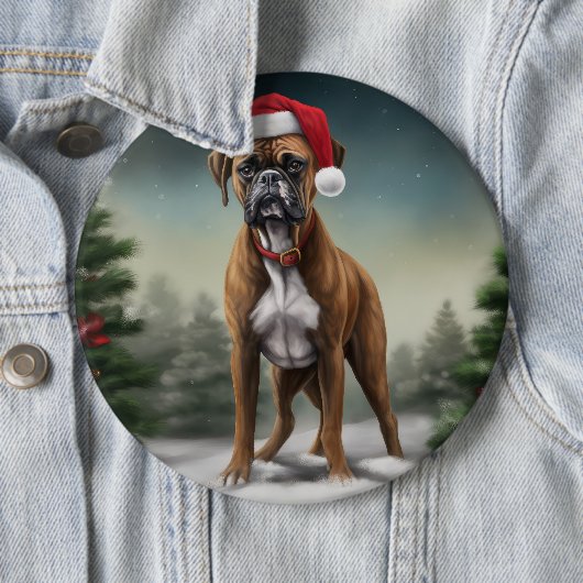 Bokser Hond in Sneeuw Kerstmis Ronde Button 6,0 Cm (In situ)