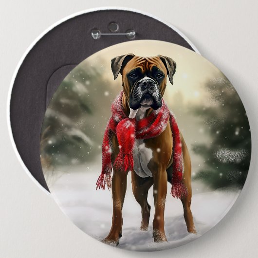 Bokser Hond in Sneeuw Kerstmis Ronde Button 6,0 Cm (Voorkant /achterkant)