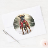 Bokser Hond in Sneeuw Kerstmis Ronde Sticker (Envelop)