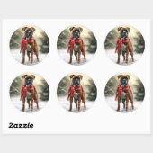 Bokser Hond in Sneeuw Kerstmis Ronde Sticker (Vel)