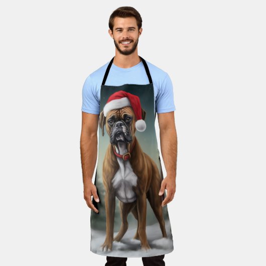 Bokser Hond in Sneeuw Kerstmis Schort (Gedragen)