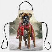Bokser Hond in Sneeuw Kerstmis Schort (Voorkant)