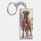 Bokser Hond in Sneeuw Kerstmis Sleutelhanger (Voorkant Links)