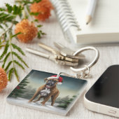 Bokser Hond in Sneeuw Kerstmis Sleutelhanger (Voorkant Rechts)