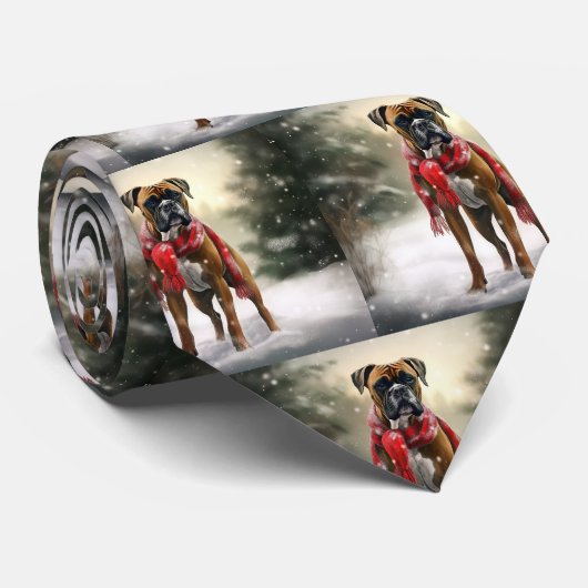 Bokser Hond in Sneeuw Kerstmis Stropdas (Opgerold)