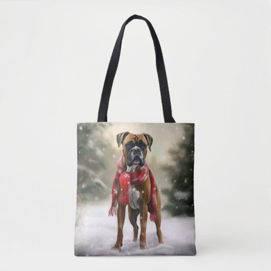 Bokser Hond in Sneeuw Kerstmis Tote Bag (Voorkant)