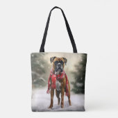 Bokser Hond in Sneeuw Kerstmis Tote Bag (Achterkant)