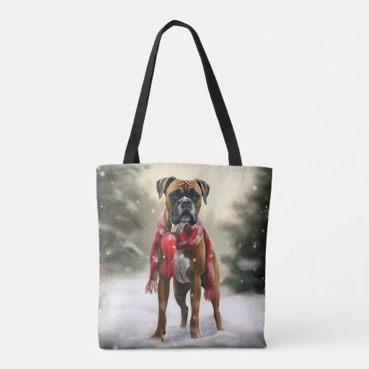 Bokser Hond in Sneeuw Kerstmis Tote Bag (Achterkant)