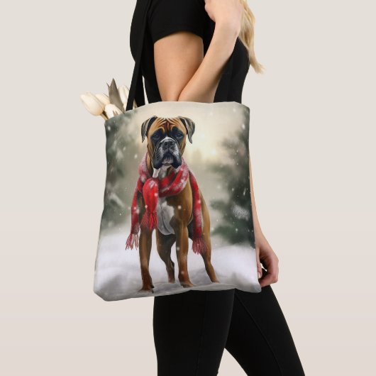 Bokser Hond in Sneeuw Kerstmis Tote Bag (Dichtbij)