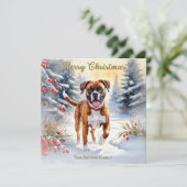 Bokser Hond In Sneeuwscène Vrolijk Kerstfeest Feestdagenkaart (Staand voorkant)