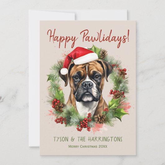 Bokser Hond Kerstmis Gelukkige Pawholidays Feestdagenkaart (Voorkant)