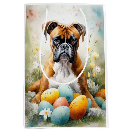 Bokser Hond met Paaseieren Vakantie Medium Cadeauzakje (Voorkant)