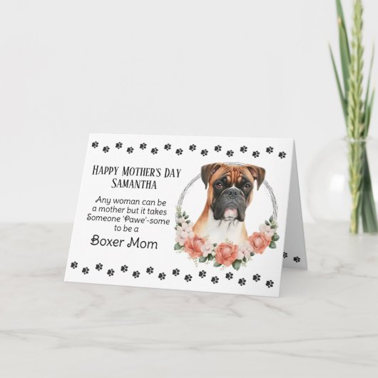 Bokser Hond Moeder Bloemen Moederdag Verse Feestdagen Kaart (Voorkant)