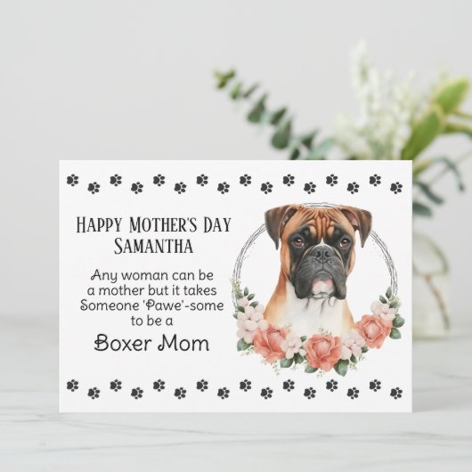 Bokser Hond Moeder Bloemen Moederdag Verse Feestdagenkaart (Staand voorkant)
