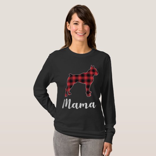 Bokser Hond Puppy Rood plaid grappig Kerstmis T-shirt (Voorkant volledig)