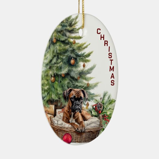 Bokser Hond Rieten Mand Kerstmis Keramisch Ornament (Rechts)