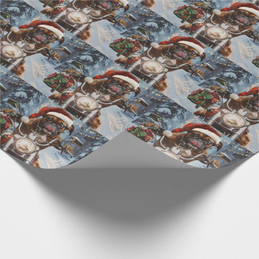 Bokser Hond Rijden Motorfiets Kerstmis Cadeaupapier (Hoek)