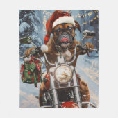 Bokser Hond Rijden Motorfiets Kerstmis Fleece Deken (Voorkant)