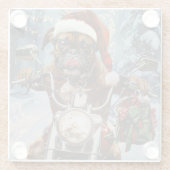 Bokser Hond Rijden Motorfiets Kerstmis Glazen Onderzetter (Achterkant)