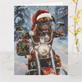 Bokser Hond Rijden Motorfiets Kerstmis Kaart (Gele Bloem)