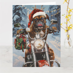 Bokser Hond Rijden Motorfiets Kerstmis Kaart