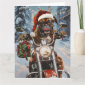 Bokser Hond Rijden Motorfiets Kerstmis Kaart (Voorkant)