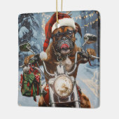 Bokser Hond Rijden Motorfiets Kerstmis Keramisch Ornament (Links)