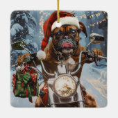 Bokser Hond Rijden Motorfiets Kerstmis Keramisch Ornament (Achterkant)