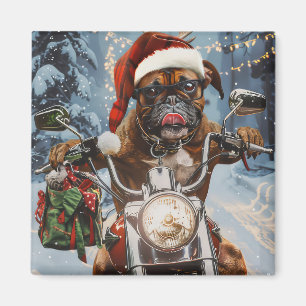 Bokser Hond Rijden Motorfiets Kerstmis Magneet