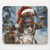Bokser Hond Rijden Motorfiets Kerstmis Muismat (Voorkant)