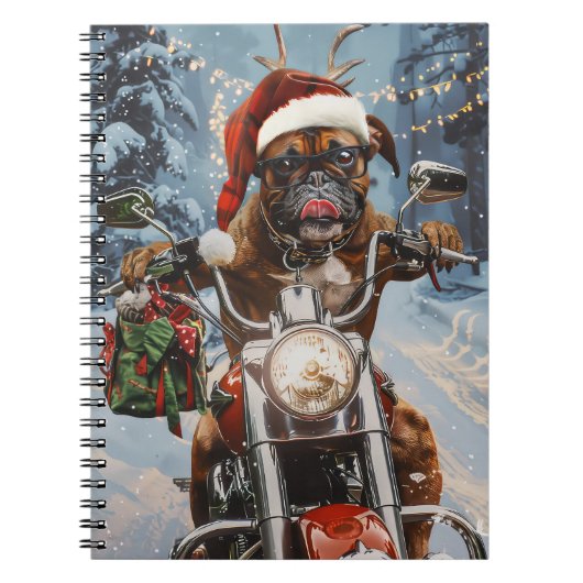Bokser Hond Rijden Motorfiets Kerstmis Notitieboek (Voorkant)