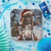 Bokser Hond Rijden Motorfiets Kerstmis Papieren Bordje (Feest)