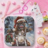 Bokser Hond Rijden Motorfiets Kerstmis Papieren Bordje (Feest)