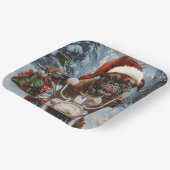 Bokser Hond Rijden Motorfiets Kerstmis Papieren Bordje (Gebogen)