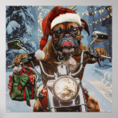 Bokser Hond Rijden Motorfiets Kerstmis Poster (Voorkant)