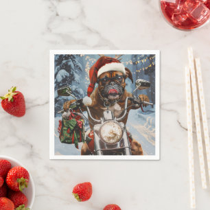 Bokser Hond Rijden Motorfiets Kerstmis Servet