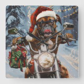 Bokser Hond Rijden Motorfiets Kerstmis Vierkante Klok (Voorkant)