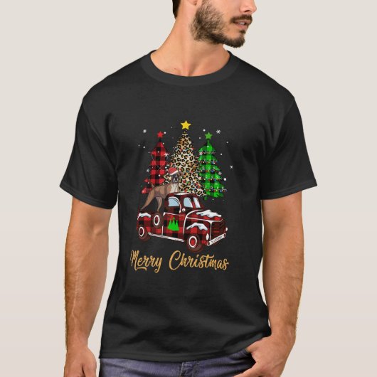 Bokser Hond Rijden Rode Vrachtwagen Kerstmis Decor T-shirt (Voorkant)