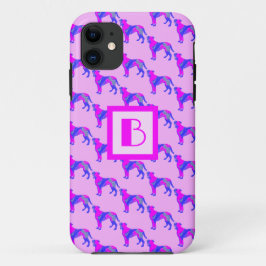 Bokser Hond Roze & Blauw Silhouet Monogram Case-Mate iPhone Case