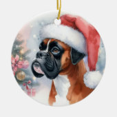 Bokser Hond Santa Hat Kerstmis Keramisch Ornament (Voorkant)