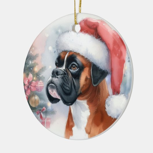 Bokser Hond Santa Hat Kerstmis Keramisch Ornament (Links)