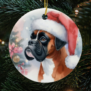 Bokser Hond Santa Hat Kerstmis Keramisch Ornament