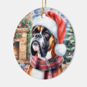 Bokser Hond Sjaal en Santa Hat Kerstmis Keramisch Ornament (Links)