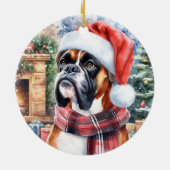 Bokser Hond Sjaal en Santa Hat Kerstmis Keramisch Ornament (Achterkant)