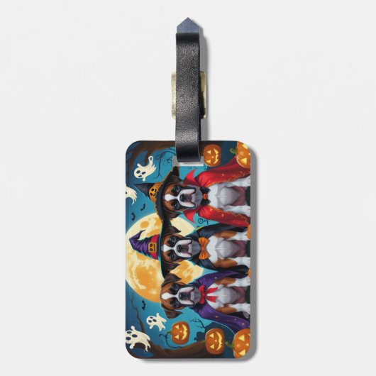 Bokser Honden Pompoen Halloween Grappig Bagagelabel (Achterkant verticaal)