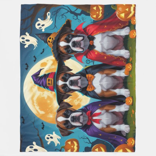 Bokser Honden Pompoen Halloween Grappig Fleece Deken (Voorkant)